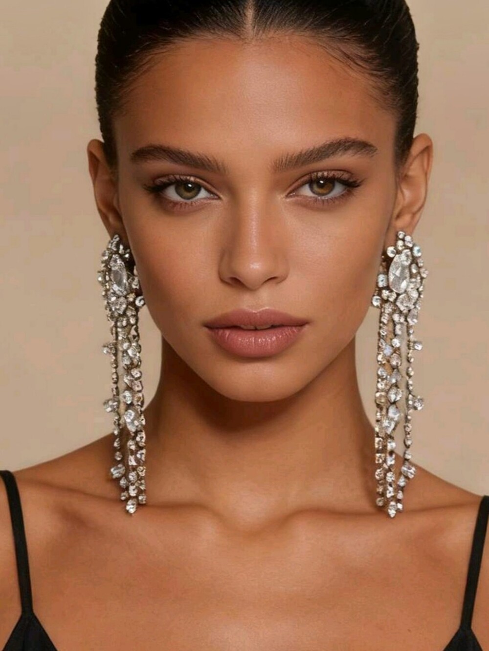 Long Rhinestone Geometric Tassel Earrings 4.1"L x .94"W NWOT